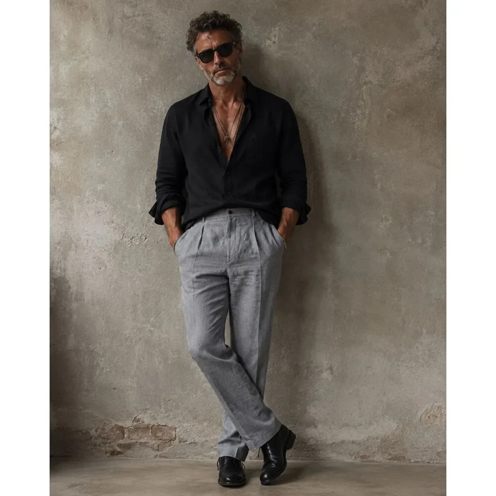 John Varvatos Gray 100% Linen Made in Italy Pants Trousers   Mens Size 58  US 38